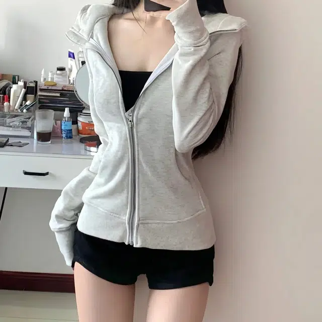美丽衣橱 美式复古修身外套显瘦纯欲风辣妹连帽瑜伽服卫衣 女款 灰色
