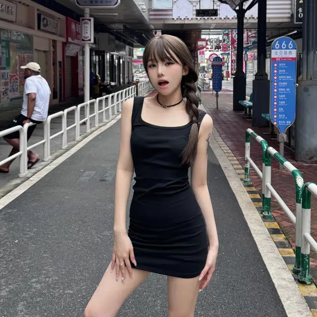 美丽衣橱 纯色修身方领短款无袖连衣裙 女款 黑色