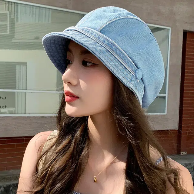 祎步康 复古文艺百搭堆堆帽春秋出街造型贝雷帽女显脸小画家帽 牛仔布 帽子 女款