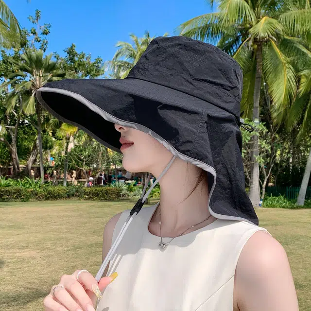 祎步康 夏季户外遮阳帽子 大帽檐披肩护颈速干防水登山钓鱼防晒帽 锦纶 渔夫帽 男女同款情侣款