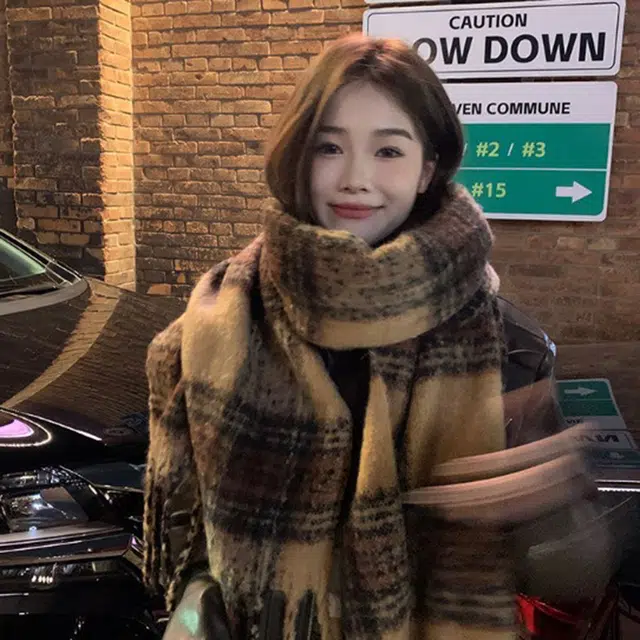 祎步康 冬季高级感韩版百搭学生保暖加厚毛线针织披肩围脖 聚酯纤维 围巾 男女同款情侣款