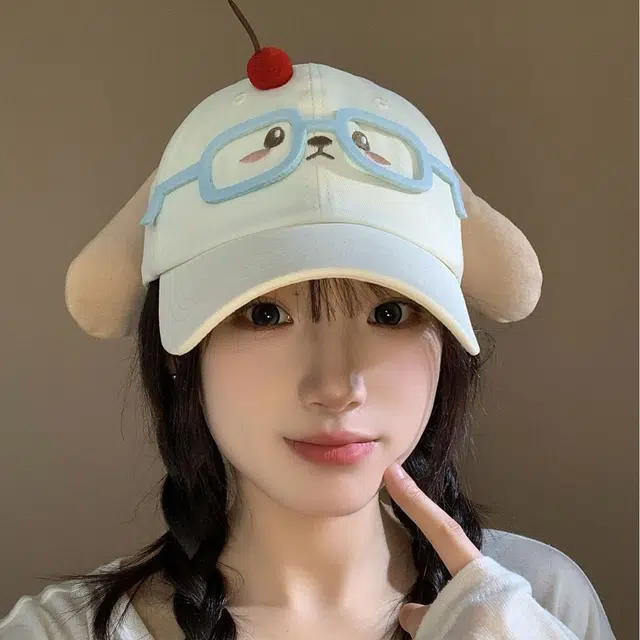 祎步康 创意眼镜樱桃小熊耳朵卡通可爱甜美少女 棉 鸭舌帽 女款
