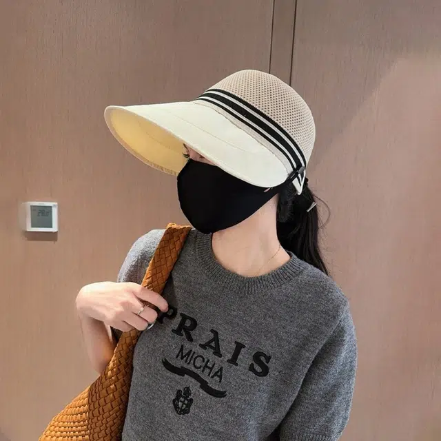 祎步康 夏季帽檐网顶显头小 太阳帽防紫外线户外骑行可折叠发箍冰丝空顶 涤纶 渔夫帽 女款