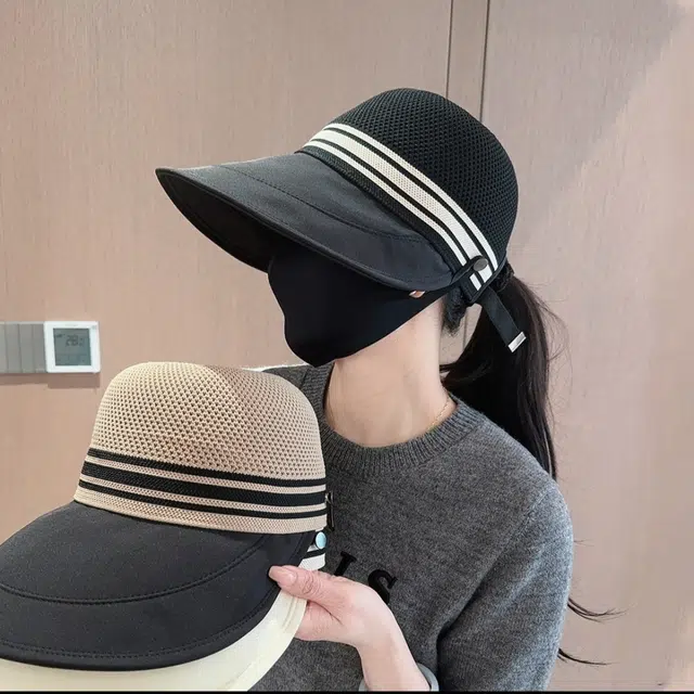 祎步康 夏季帽檐网顶显头小 太阳帽防紫外线户外骑行可折叠发箍冰丝空顶 涤纶 渔夫帽 女款