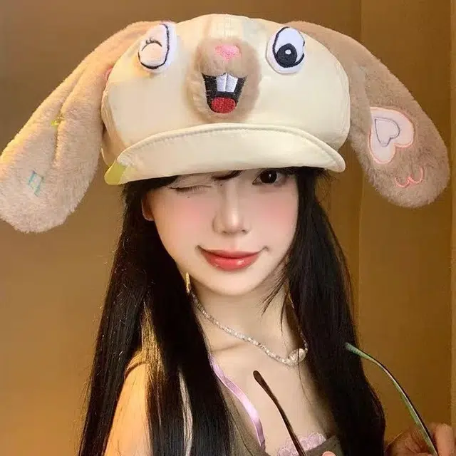 祎步康 卡通可爱小兔子耳朵云朵 棉 贝雷帽 女款