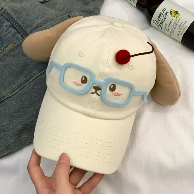祎步康 创意眼镜樱桃小熊耳朵卡通可爱甜美少女 棉 鸭舌帽 女款