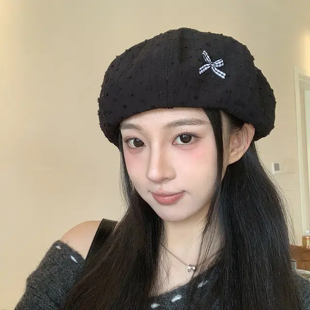 祎步康 日系甜美可爱蝴蝶结简约显脸小 南瓜画家帽休闲百搭八角帽#好运 涤纶 贝雷帽 女款