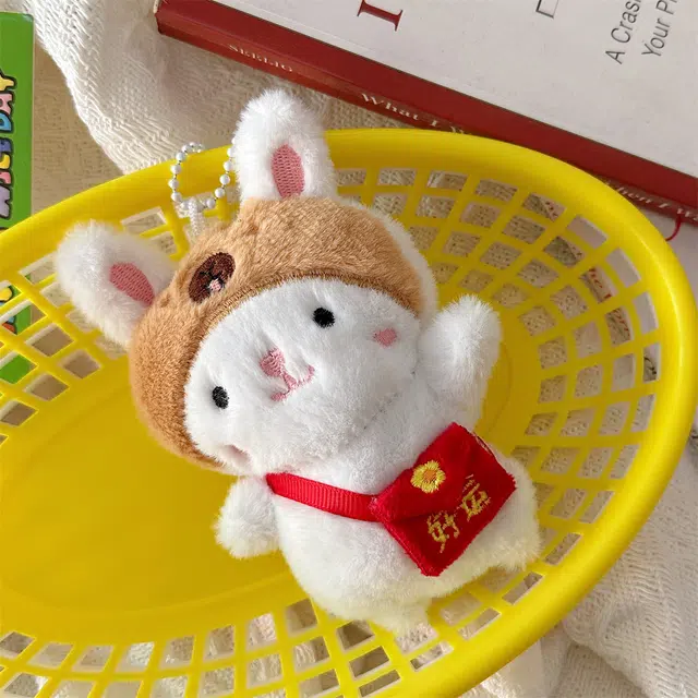 祎步康 创意卡通卡皮好运小兔挂饰可爱陪伴兔公仔钥匙扣学生包包 毛绒 挂件 男女同款情侣款