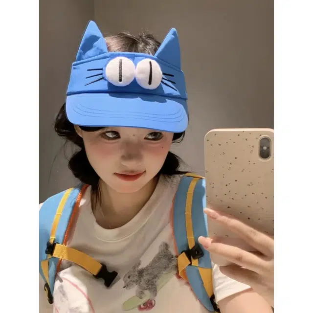 祎步康 搞怪个性大眼睛猫咪帽时尚软檐帽出游遮阳帽 涤纶 鸭舌帽 女款