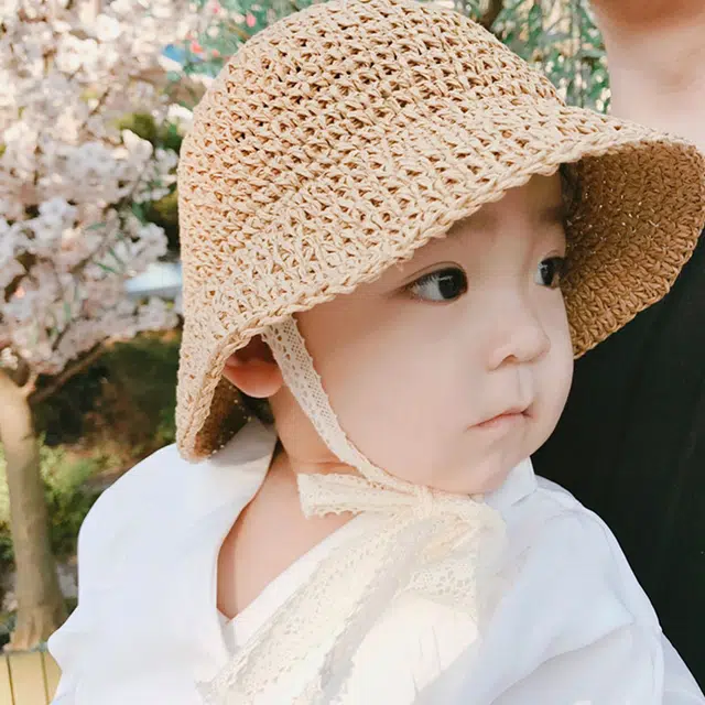 祎步康 宝宝草帽女夏季婴儿遮阳帽春夏薄款太阳帽子 仿纸草 防晒帽 儿童款