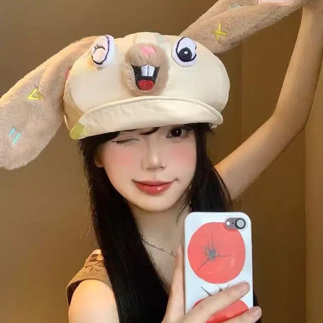祎步康 卡通可爱小兔子耳朵云朵 棉 贝雷帽 女款