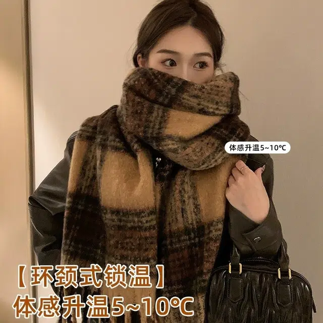 祎步康 冬季高级感韩版百搭学生保暖加厚毛线针织披肩围脖 聚酯纤维 围巾 男女同款情侣款