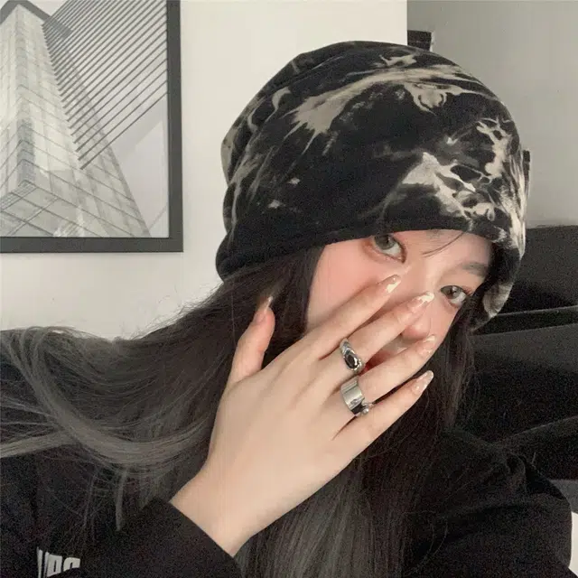 祎步康 日系薄款暗黑扎染包头帽 涤棉 冷淡风百搭时髦堆堆帽 女款