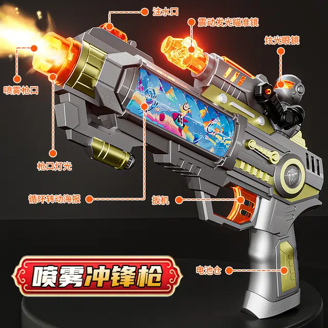 古欧 电动灯光仿真 冲锋枪 注水可喷雾 枪型玩具
