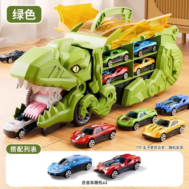 古欧 双形态恐龙吞食轨道车 合金变形滑道小汽车 创意 早教益智玩具