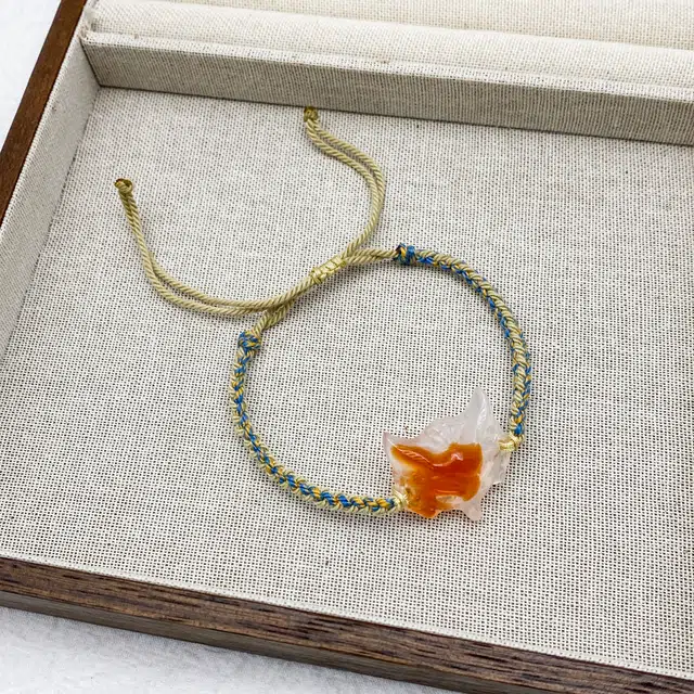 弘浪 接住招财的狐狸新中式平安喜乐国风小众设计高级感日常通勤手工编织气质百搭时尚蓝色清冷感温柔气质 织物 手绳 男女同款情侣款