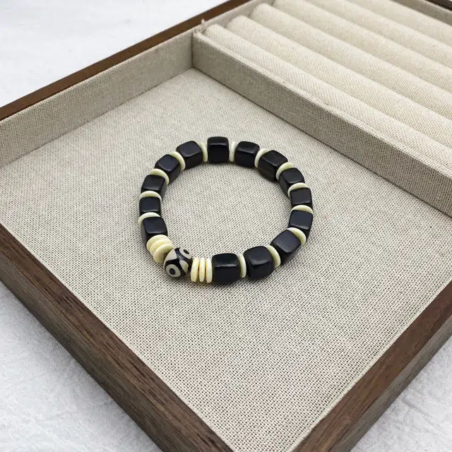 弘浪 国潮新中式文玩复古心有所属原创简约大气转运珠招财纳福万事顺遂盘玩百搭串珠#好运 黑檀 手串 男女同款情侣款