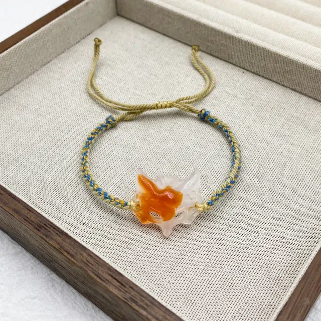 弘浪 接住招财的狐狸新中式平安喜乐国风小众设计高级感日常通勤手工编织气质百搭时尚蓝色清冷感温柔气质 织物 手绳 男女同款情侣款