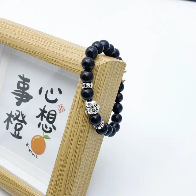 弘浪 国潮新中式本命年招财纳福财源广进平安佛头海豚小众高级简约百搭佛珠念珠 黑檀 手串 男女同款情侣款