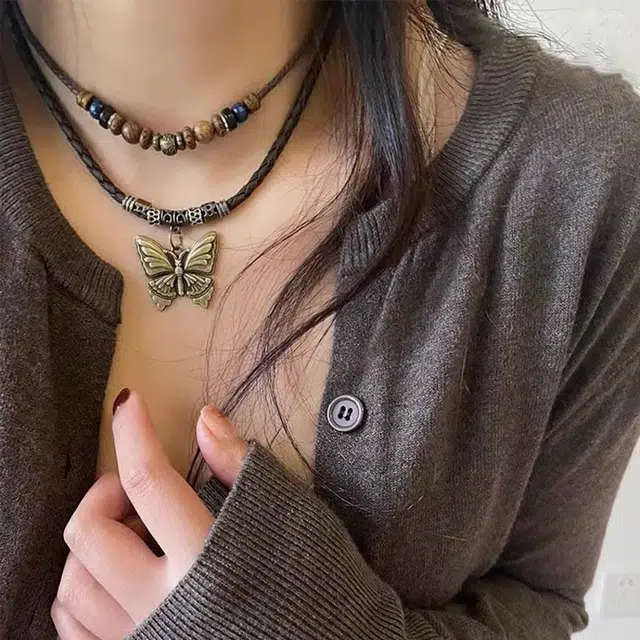 弘浪 新中式蝴蝶复古民族风设计独特时尚气质经典百搭质感优秀禅意韵味叠戴别致好运相伴平安喜乐 鸡翅木 项链 女款