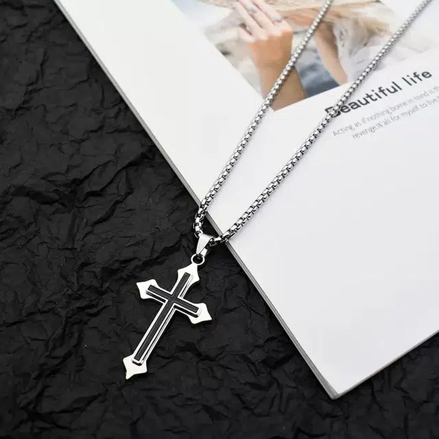 弘浪 十字架简约个性嘻哈潮酷痞帅时尚朋克冷淡风小众高级感设计项饰 学生复古小众简约日常百搭#好运 钛钢 项链 男女同款情侣款