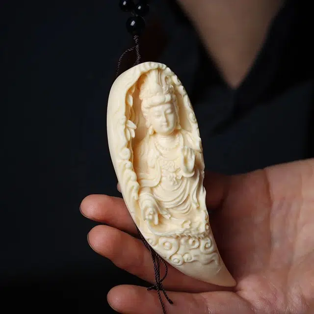 弘浪 国潮新中式手工精雕月牙观音好运连连招财纳福诸事顺利平安顺遂考试考公考研上岸再造 象牙果 手把件 男女同款情侣款
