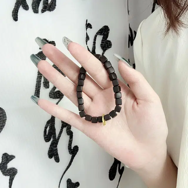 弘浪 国潮新中式高级感方块复古佛珠文玩招财#好运简约百搭酷炫成功上岸步步高升考试考研上学出勤上班通用 黑檀 手串 男女同款情侣款