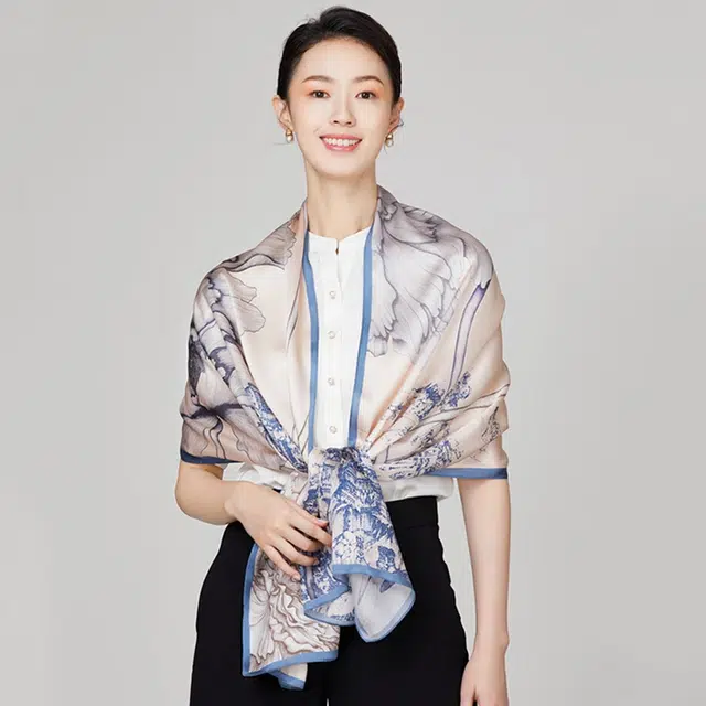 优幽兰 时尚百搭小众高级感温柔气质优雅长条真丝四季通用防晒休闲舒适 桑蚕丝 丝巾披肩围巾纱巾 女款