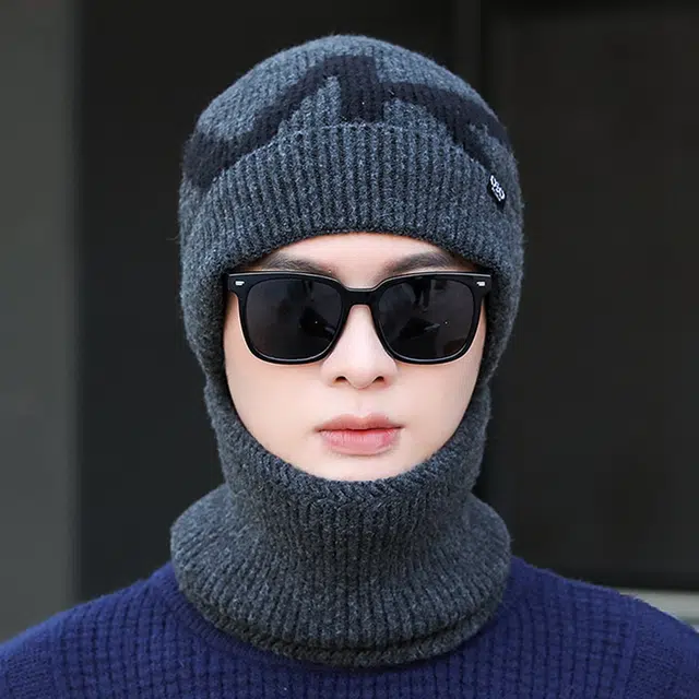 优幽兰 韩版显脸小针织户外骑行防风防寒加绒加厚保暖 绒线围巾 男款