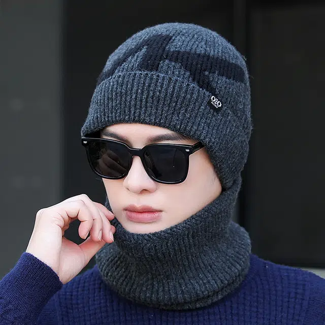 优幽兰 韩版显脸小针织户外骑行防风防寒加绒加厚保暖 绒线围巾 男款