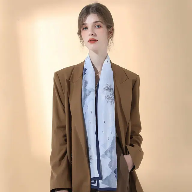 优幽兰 小众时尚百搭高级感气质优雅长条真丝四季通用防晒休闲舒适温柔淑女风穿搭 桑蚕丝 丝巾披肩围巾纱巾 女款