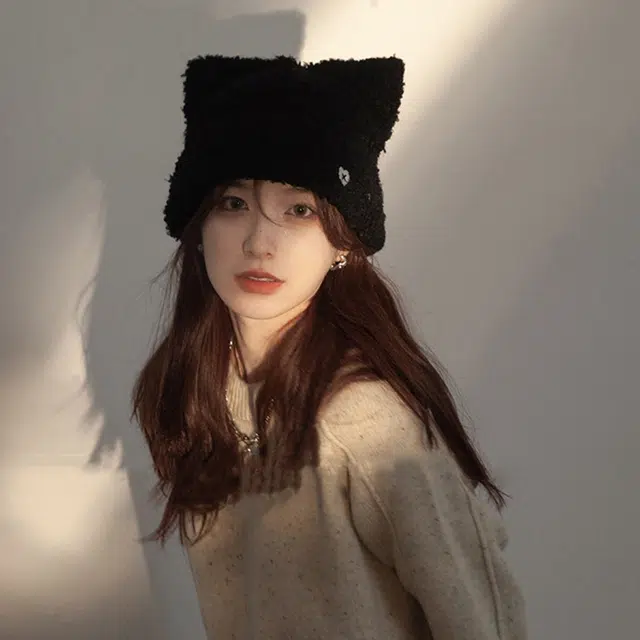 优幽兰 时尚百搭高级感加绒加厚毛绒帽韩系甜美可爱大头围显脸小毛线针织帽日系休闲简约纯色护耳保暖 聚酯纤维 绒线帽 女款