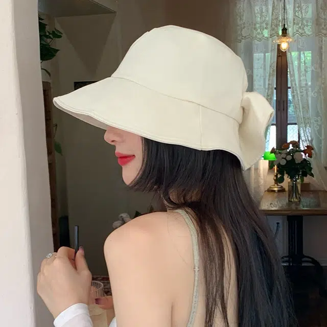 优幽兰 可爱大头围显脸小遮阳韩版蝴蝶结防紫外线气质高级感 聚酯纤维 渔夫帽 女款