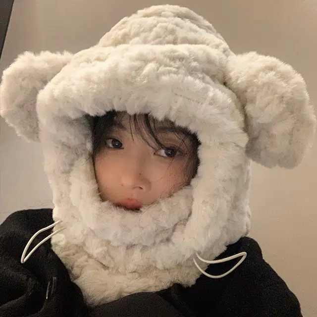 优幽兰 甜美可爱 韩版显脸小包头大头围设计感加厚防风防寒保暖护耳 聚酯纤维 绒线帽 女款
