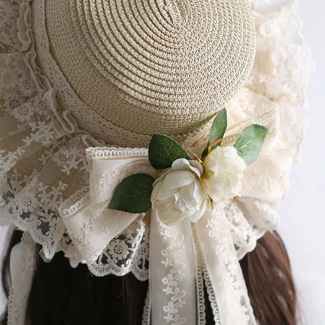 优幽兰 森系遮阳帽 时尚优雅蕾丝蝴蝶结 纤维素 防晒帽 女款