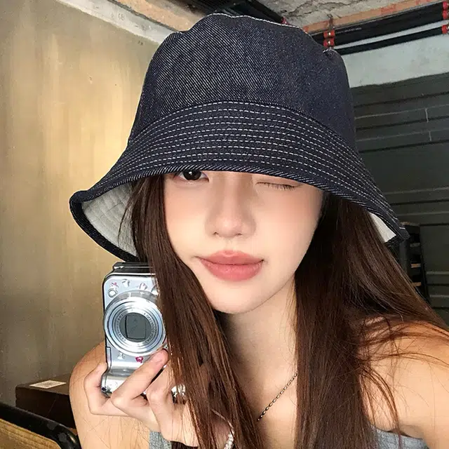 优幽兰 日系复古双面可戴牛仔防晒帽女简约高级感显脸小百搭水桶帽纯色休闲遮阳防紫外线盆帽潮 棉  渔夫帽 女款