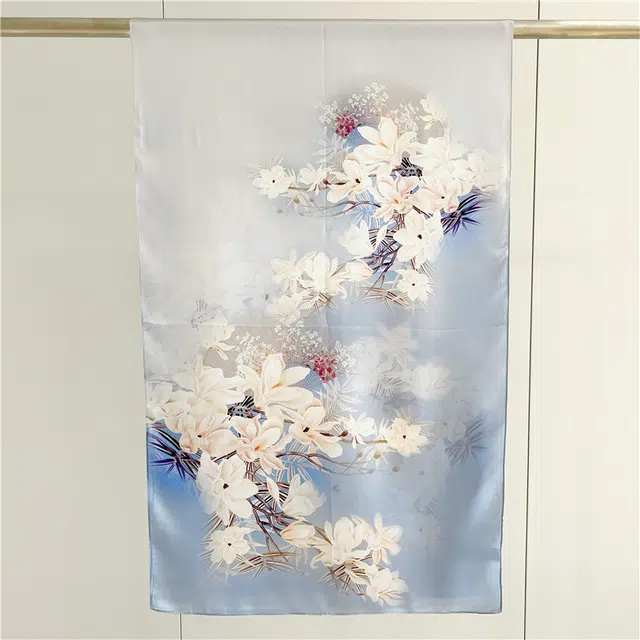 优幽兰 百搭时尚优雅小众设计感花卉真丝长款薄围巾女温柔气质高级感妈妈披肩女外搭 丝巾 女款