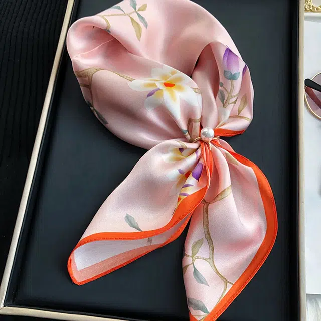 优幽兰 高颜值气质优雅小方巾小众设计感清新花卉高档通勤小领巾搭配衬衫职业装饰包包绑带发带多功能 桑蚕丝 丝巾 女款
