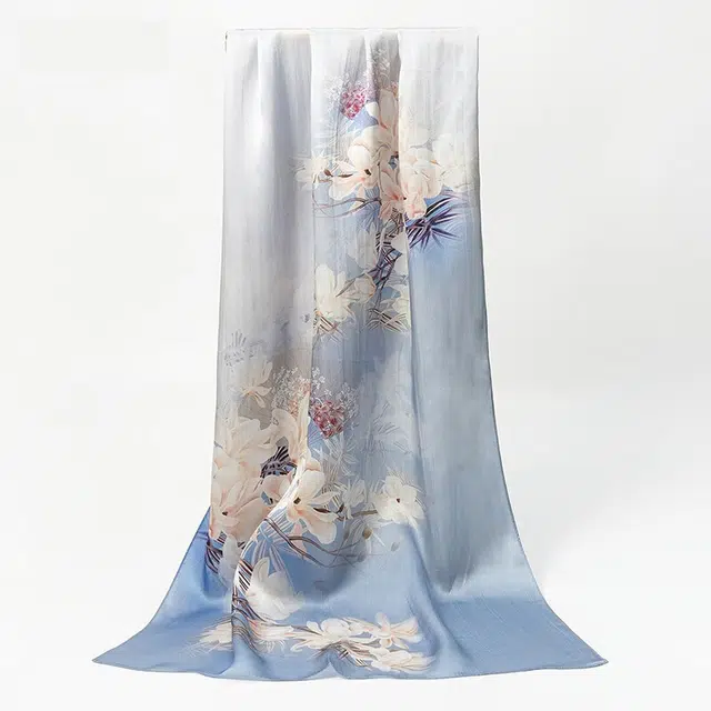 优幽兰 百搭时尚优雅小众设计感花卉真丝长款薄围巾女温柔气质高级感妈妈披肩女外搭 丝巾 女款