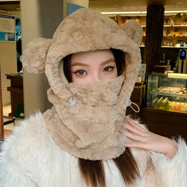 优幽兰 韩系甜美可爱显脸小骑车小众高级感防风防寒护耳加厚保暖一体 聚酯纤维 帽子 女款