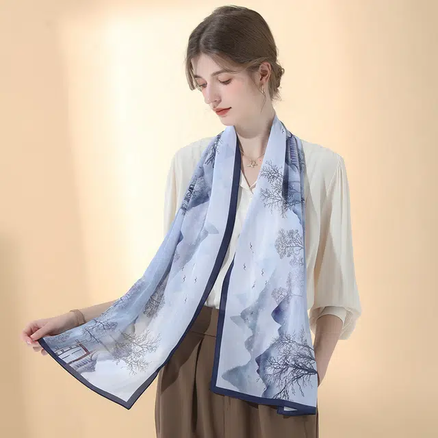 优幽兰 小众时尚百搭高级感气质优雅长条真丝四季通用防晒休闲舒适温柔淑女风穿搭 桑蚕丝 丝巾披肩围巾纱巾 女款