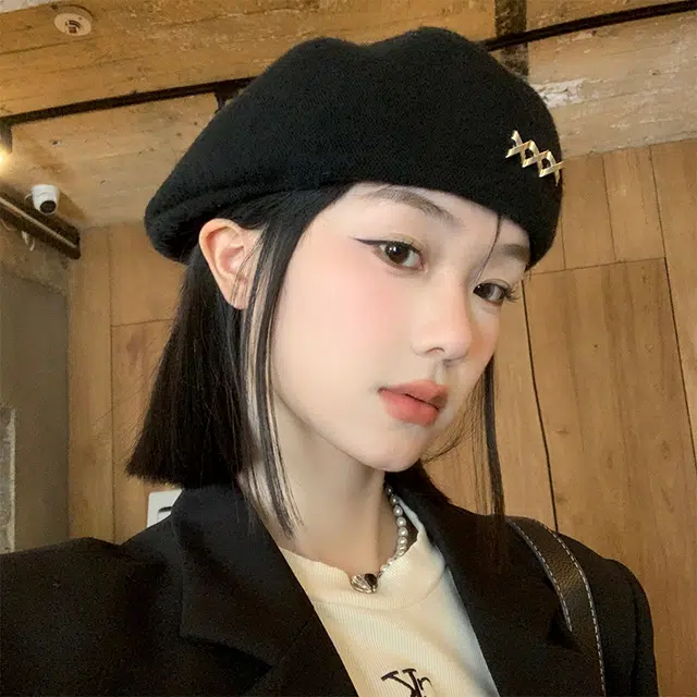 优幽兰 高级感潮牌 学生韩版显脸  大头围前进帽防风防寒保暖冷帽韩系 聚酯纤维 贝雷帽 女款