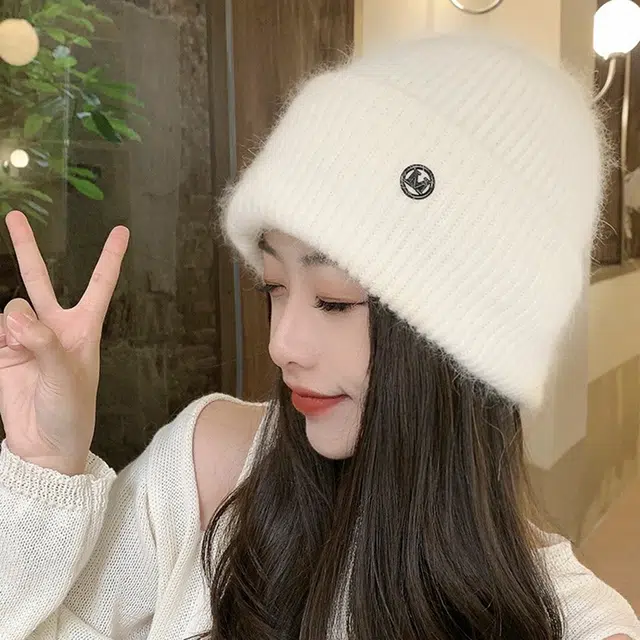 优幽兰 韩版显脸小兔毛 大头围加厚 防保暖护耳高级感 绒线帽 男女同款情侣款