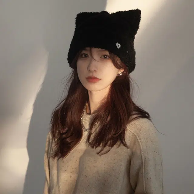 优幽兰 时尚百搭高级感加绒加厚毛绒帽韩系甜美可爱大头围显脸小毛线针织帽日系休闲简约纯色护耳保暖 聚酯纤维 绒线帽 女款
