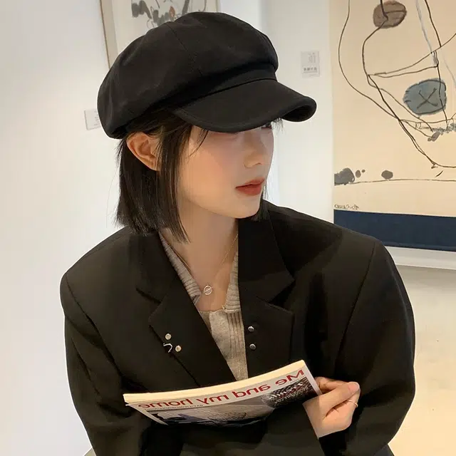 优幽兰 韩版显脸小 防风防寒保暖 高级感小众 棉拼聚酯纤维 贝雷帽 女款