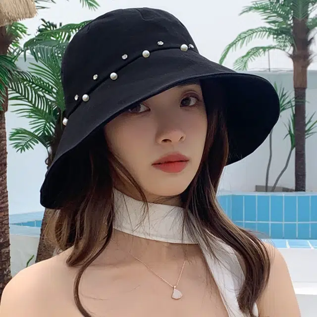 优幽兰 小众百搭时尚潮流气质优雅夏季户外旅行简约黑胶防紫外线高级感穿搭 聚酯纤维 渔夫帽 女款