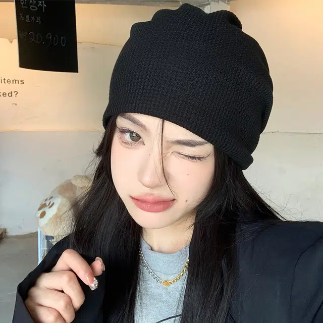 优幽兰 女学生秋冬季 韩版显脸小针织 东北加厚 针织布料 绒线帽 男女同款情侣款