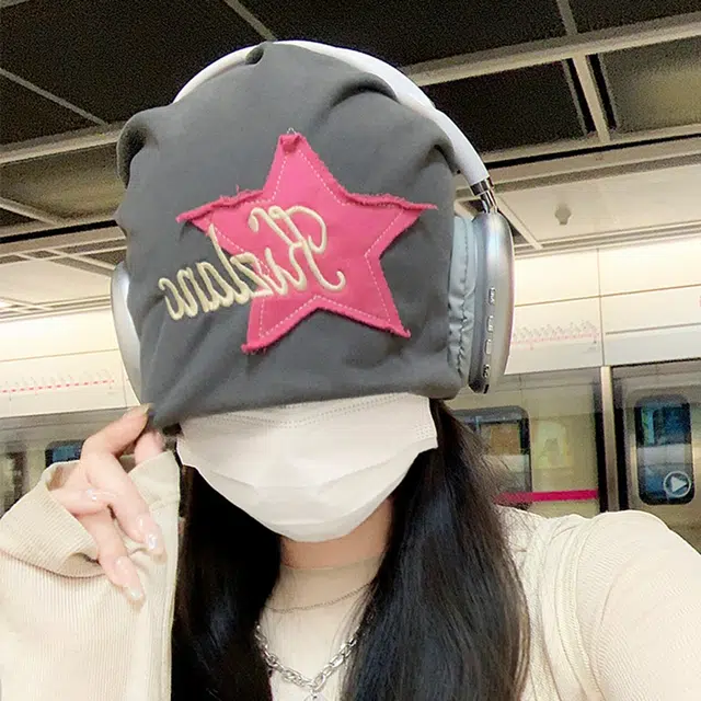 优幽兰 星星贴标显脸小防风防寒加厚保暖高级感 棉 绒线帽 女款