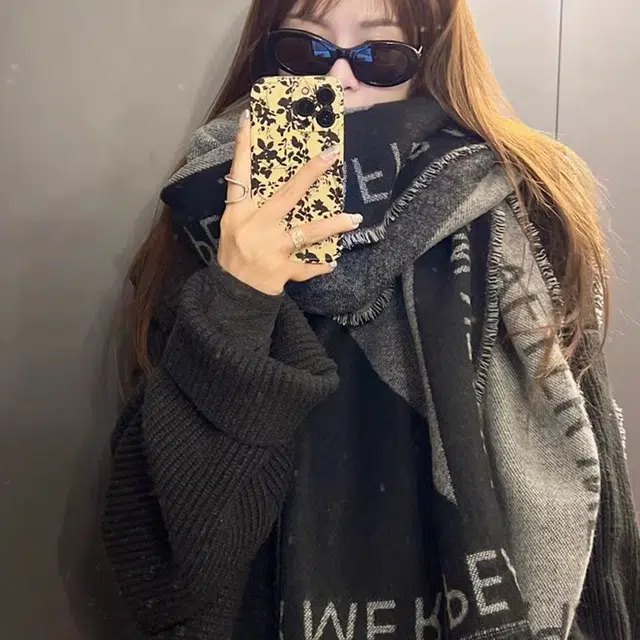 优幽兰 时尚百搭高级感字母小众设计感日系暗黑清冷风秋冬季加厚保暖学生韩系氛围感穿搭 绒线围巾 男女同款情侣款