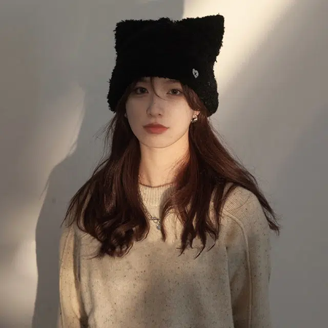 优幽兰 时尚百搭高级感加绒加厚毛绒帽韩系甜美可爱大头围显脸小毛线针织帽日系休闲简约纯色护耳保暖 聚酯纤维 绒线帽 女款